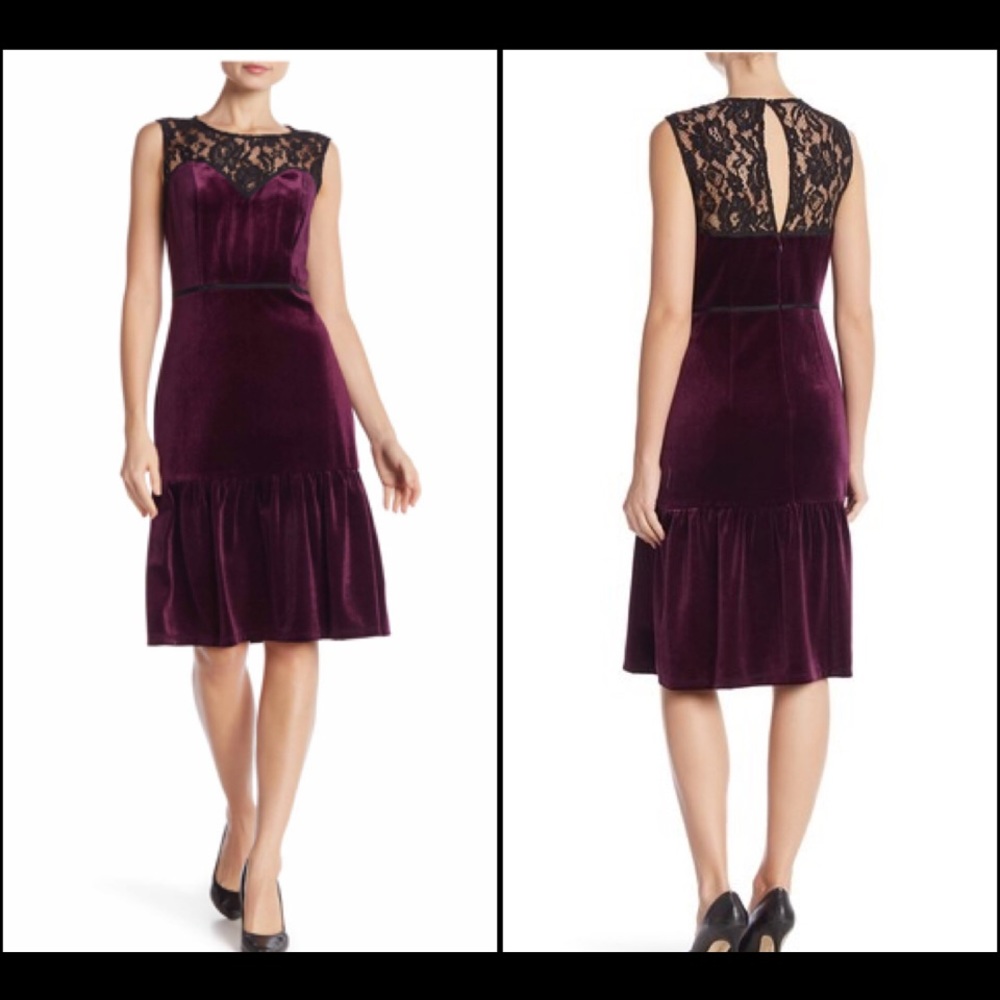NANETTE nanette lepore Lace Yoke Velour Dress - Picture 2 of 6